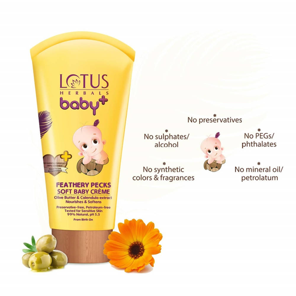 Lotus Herbals Baby+ Feathery Pecks Soft Baby Creme | Grocsy