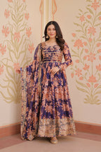 Joban Fashion Purple Silk Sequence Embroidery Work Kurta Set | Grocsy
