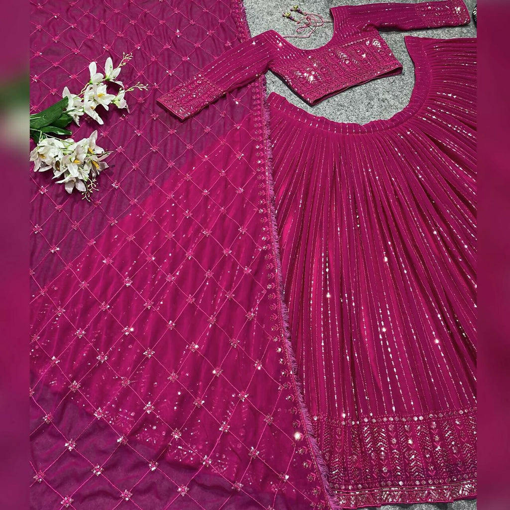 Jyoti Fashion Women's Rani Pink Faux Georgette 3MM Sequins Embroidered Designer Lehenga Choli Set | Grocsy