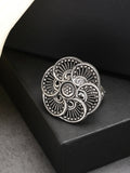 NVR Women's Silver-Toned Floral Shape Adjustable Finger Ring | Grocsy