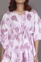 Breathables Women’S Loungewear Kaftan Cotton Pink Nature-Inspired Print Co-Ord Set | Grocsy