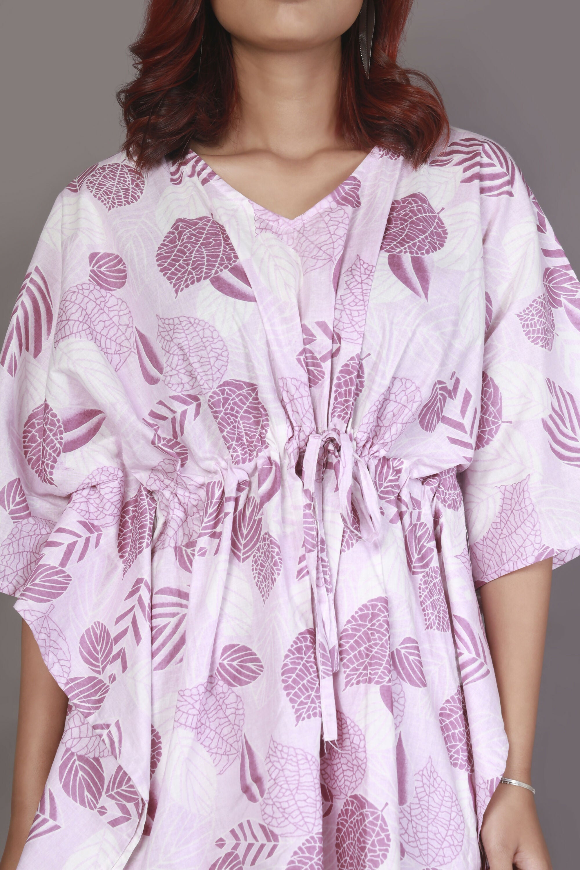 Breathables Women’S Loungewear Kaftan Cotton Pink Nature-Inspired Print Co-Ord Set | Grocsy
