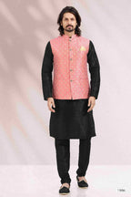 Raivat Ethnic Jacquard Banarasi Silk Woven Work 3 Pics Jacket Set In Pink Colour | Grocsy