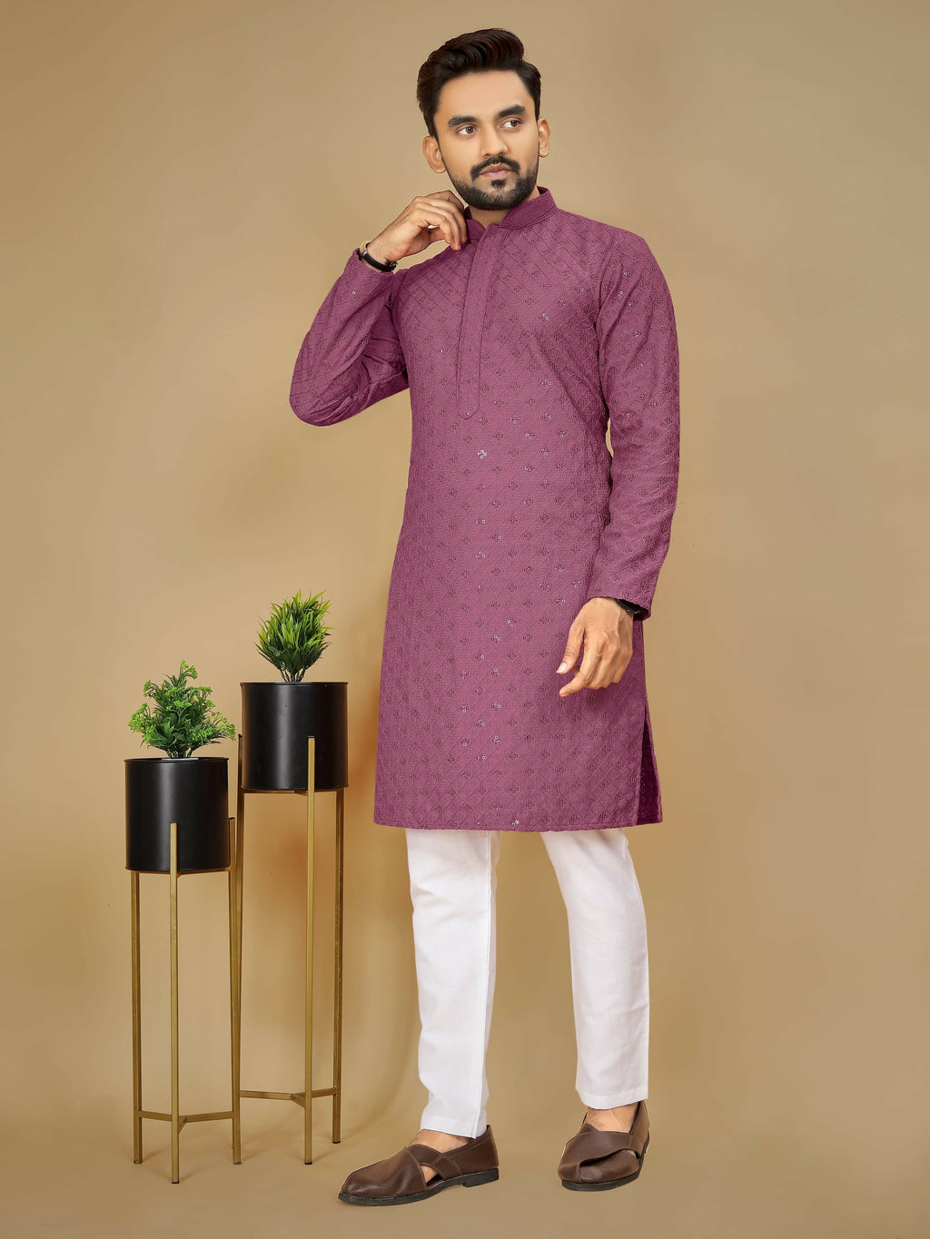 Anaita Purple Embroidered Rayon Straight Kurta | Grocsy