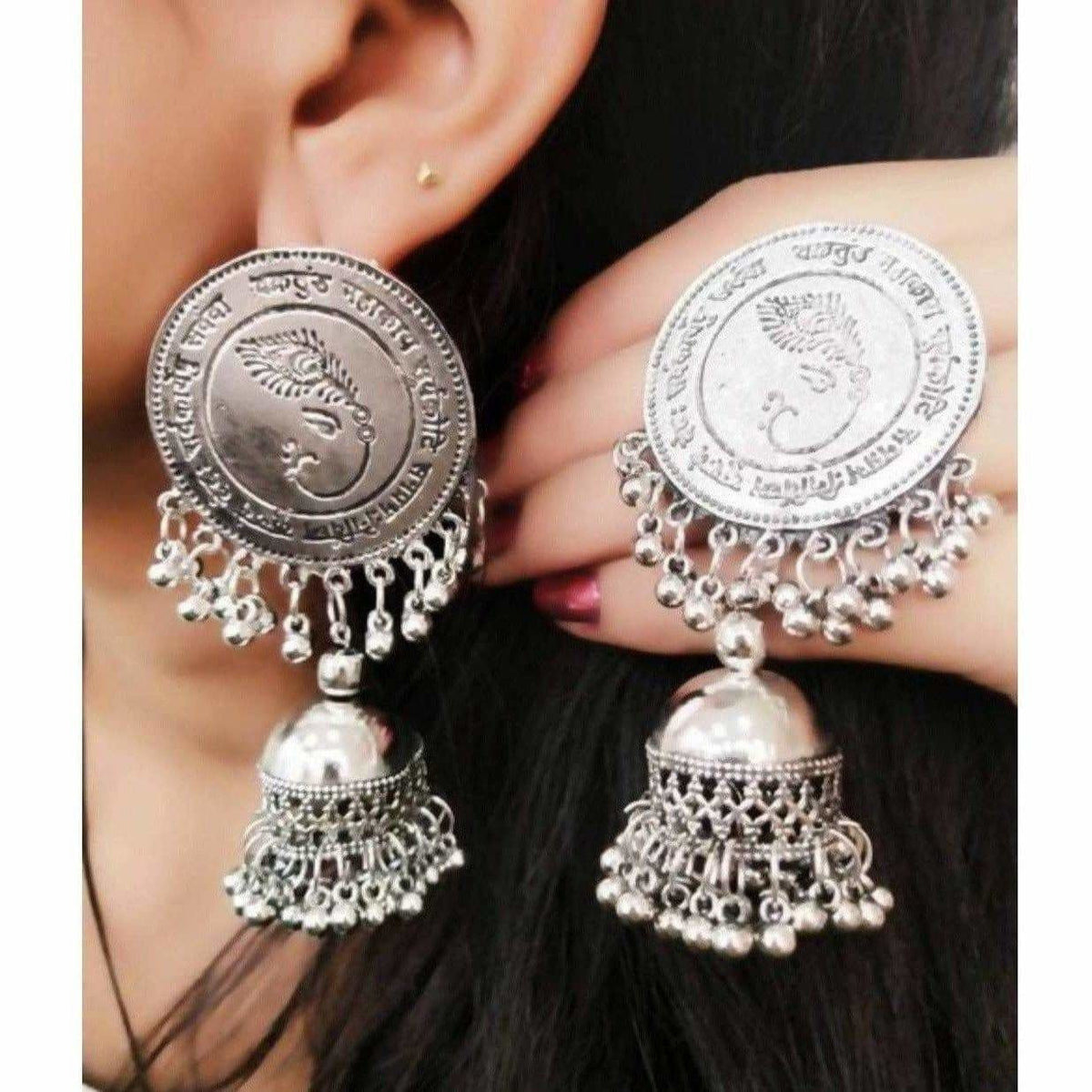 MS Fashion India Lord Ganesh Symbol Silver Color Jhumka Earrings | Grocsy