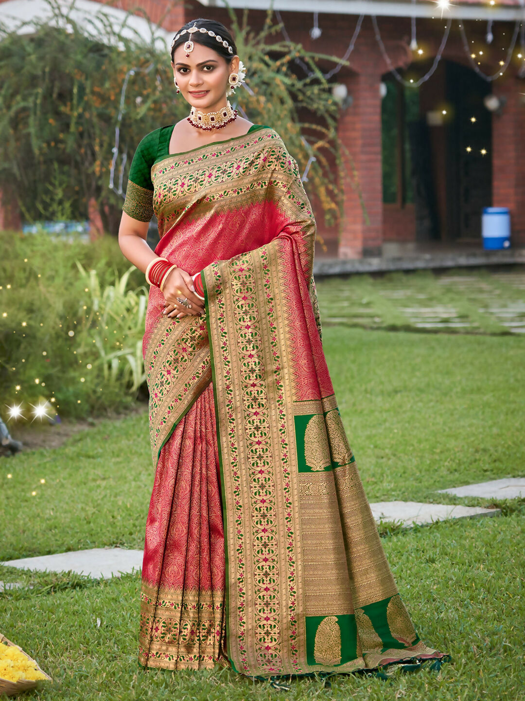 Shree Shyam Fashion Banarasi Silk Pink Saree | Grocsy