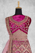 Pink Velvet Pure Mirror Work Semi Stitched Lehenga Choli with Dupatta - Nimaya Lagnotsav | Grocsy