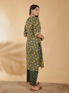 Aramya Green Soft Cotton Floral Straight Kurta for Women | Grocsy
