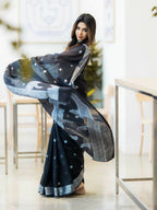 DEIANA'S Beautiful Designer Golden zari Soft Cotton Saree - Black | Grocsy