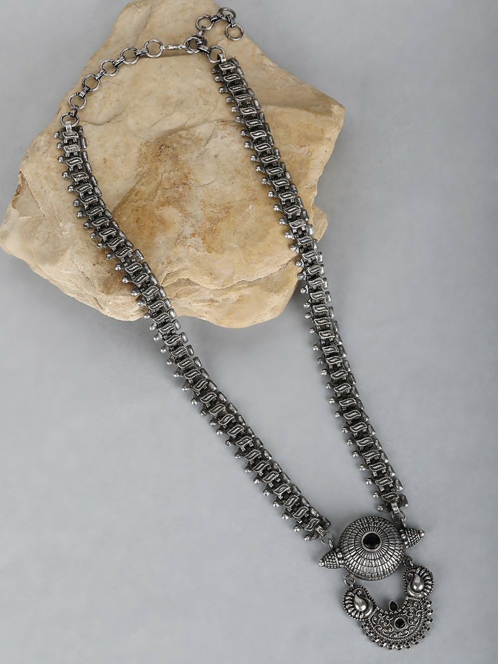 Joban Fashion Women Long Pattern Silver Tone Brass Necklace | Grocsy