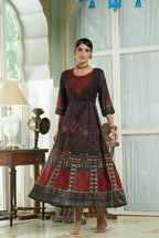 Juniper Black Georgette Festive Printed Anarkali Flared Anarkali Kurta For Women | Grocsy