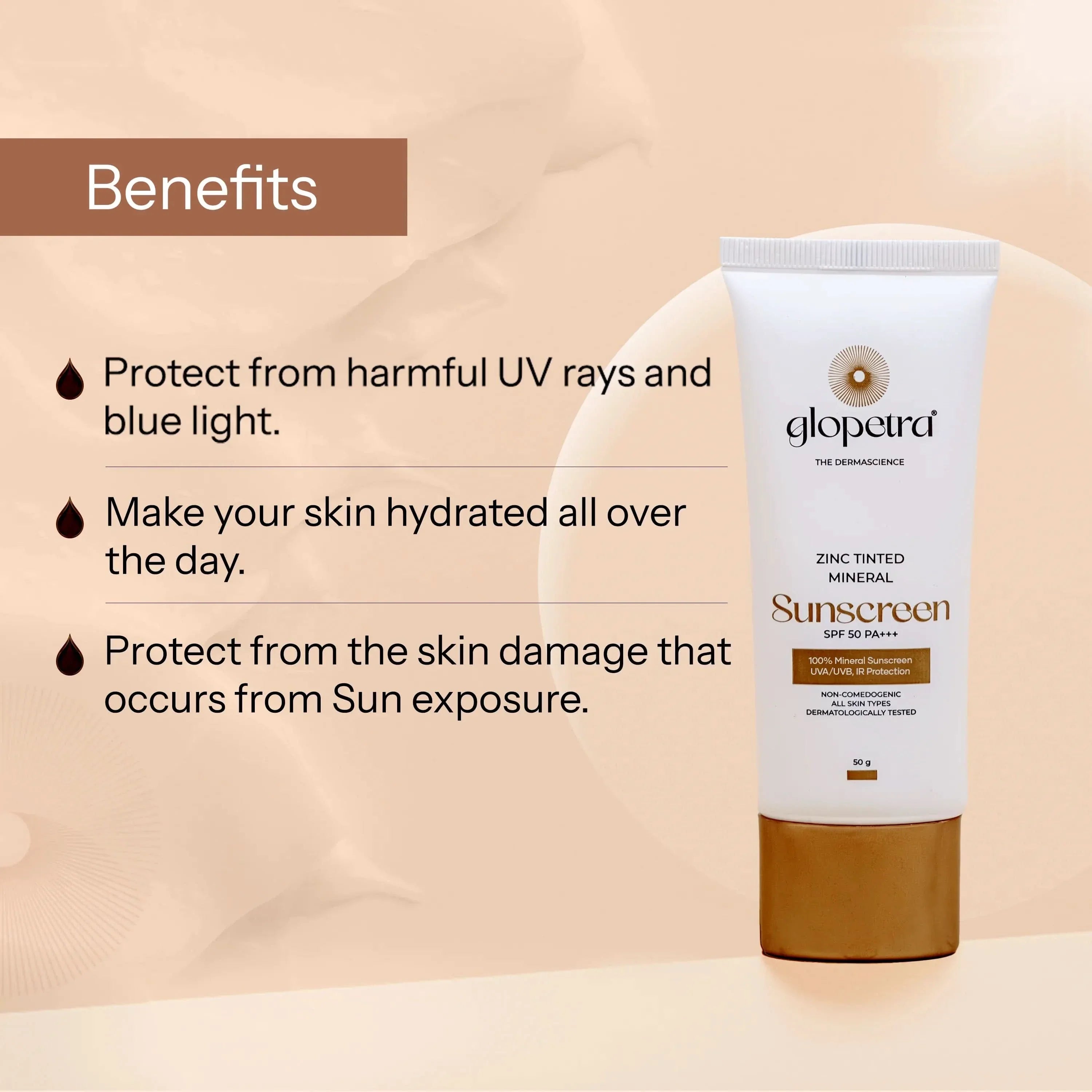Glopetra Zinc Tinted Mineral Sunscreen Spf 50 Pa+++ | Grocsy