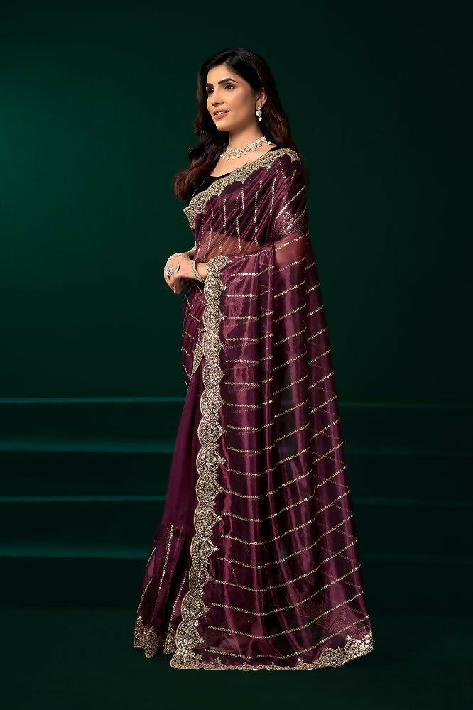 Joban Fashion Purple Net Party Wear Sarees | Grocsy