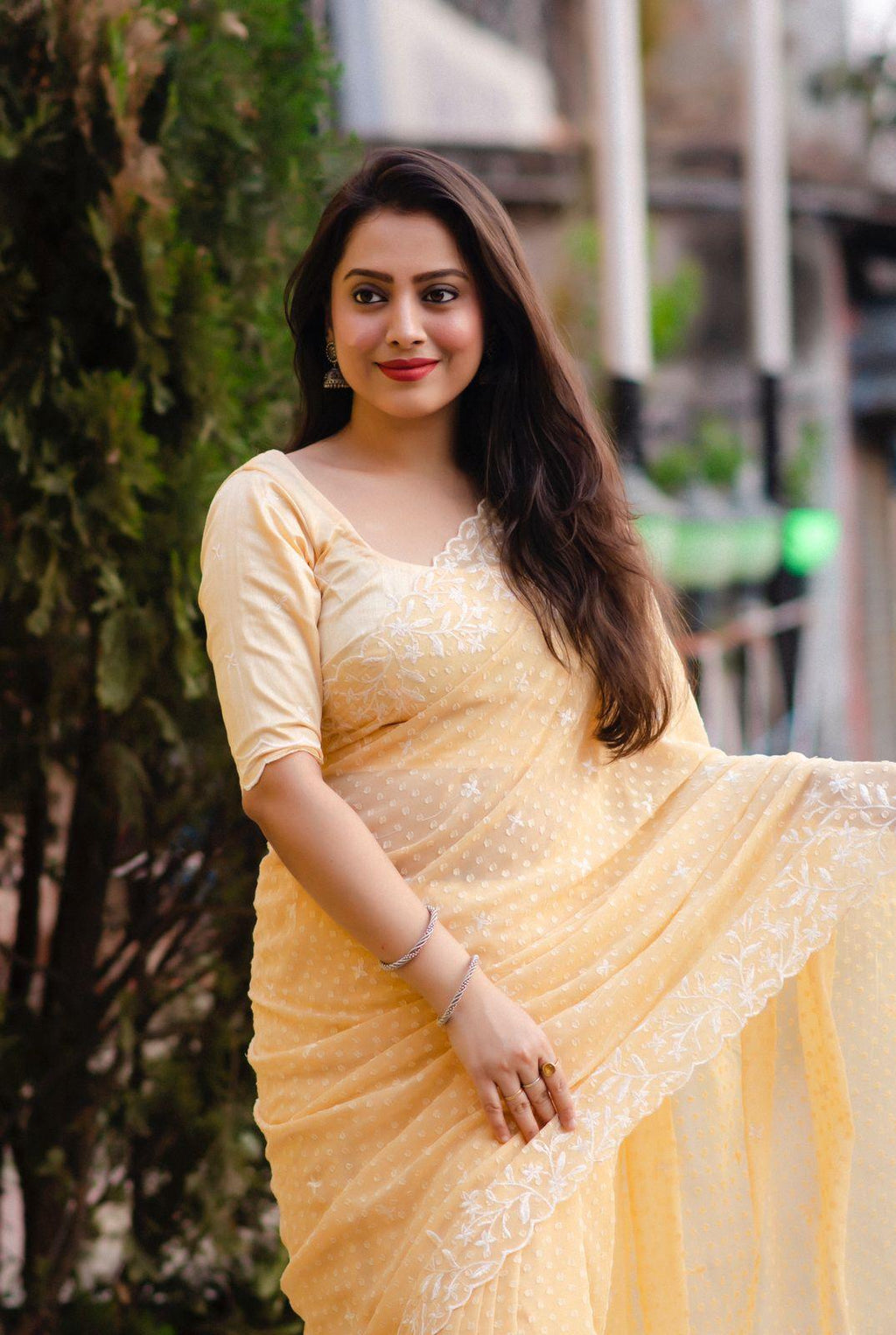 Yellow Pure Chiffon Woven Design Saree with Unstitched Blouse - A2M | Grocsy