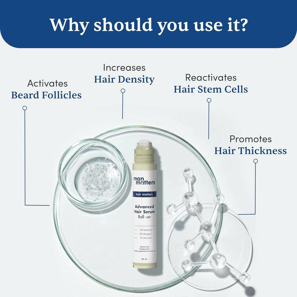 Man Matters Advanced Hair Growth Rosemary Serum Roll on, 3% Redensyl,2% Anagain,1% Aminexil & Rosemary Leaf Extract | Grocsy