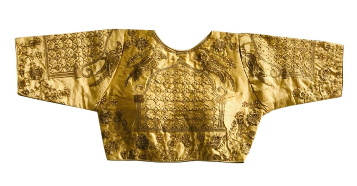 Vamika Beautiful Golden Banglori Silk Embroidery Blouse | Grocsy