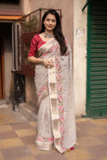 Grey Pure Linen Woven Design Saree with Unstitched Blouse - A2M | Grocsy