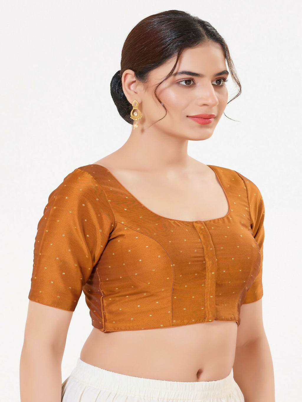 Joban Fashion Mustard Taffeta Silk Elbow Sleeveless Front Open Blouse | Grocsy