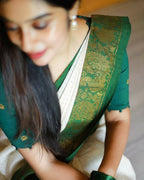 DEIANA'S Beautiful Designer Golden zari Soft Lichi Silk Saree - Green | Grocsy