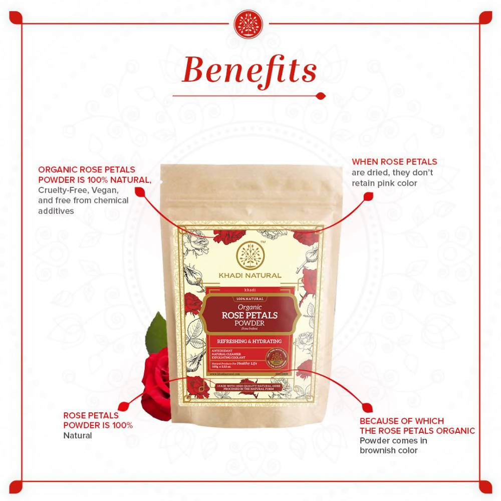 Khadi Natural Organic Rose Petals Powder | Grocsy