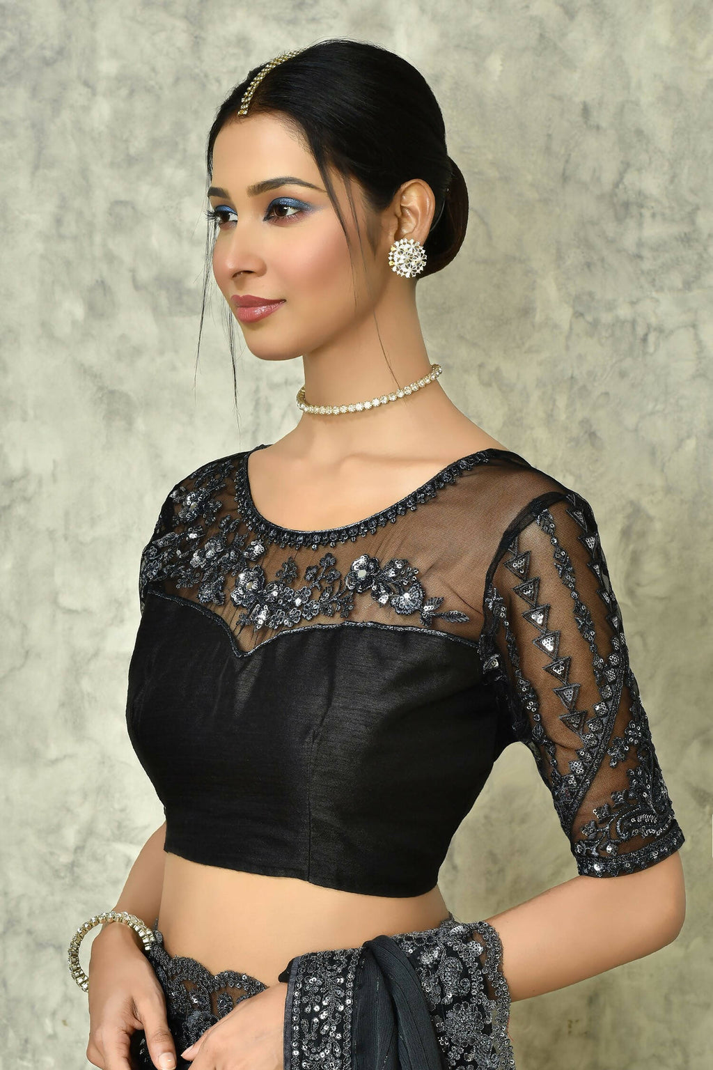 Black Silk Solid Designer Saree with Blouse - Purvi | Grocsy
