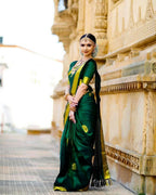DEIANA'S Beautiful Designer Golden zari Soft Lichi Silk Saree - Green | Grocsy