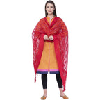 A R Silk Women's Heavy Mirror Work Orgenza Cotton Red Dupatta | Grocsy