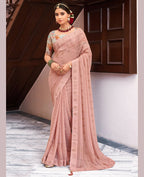 Peach Georgette Swaroski Work Saree With Unstitched Blouse Piece - Juhi | Grocsy