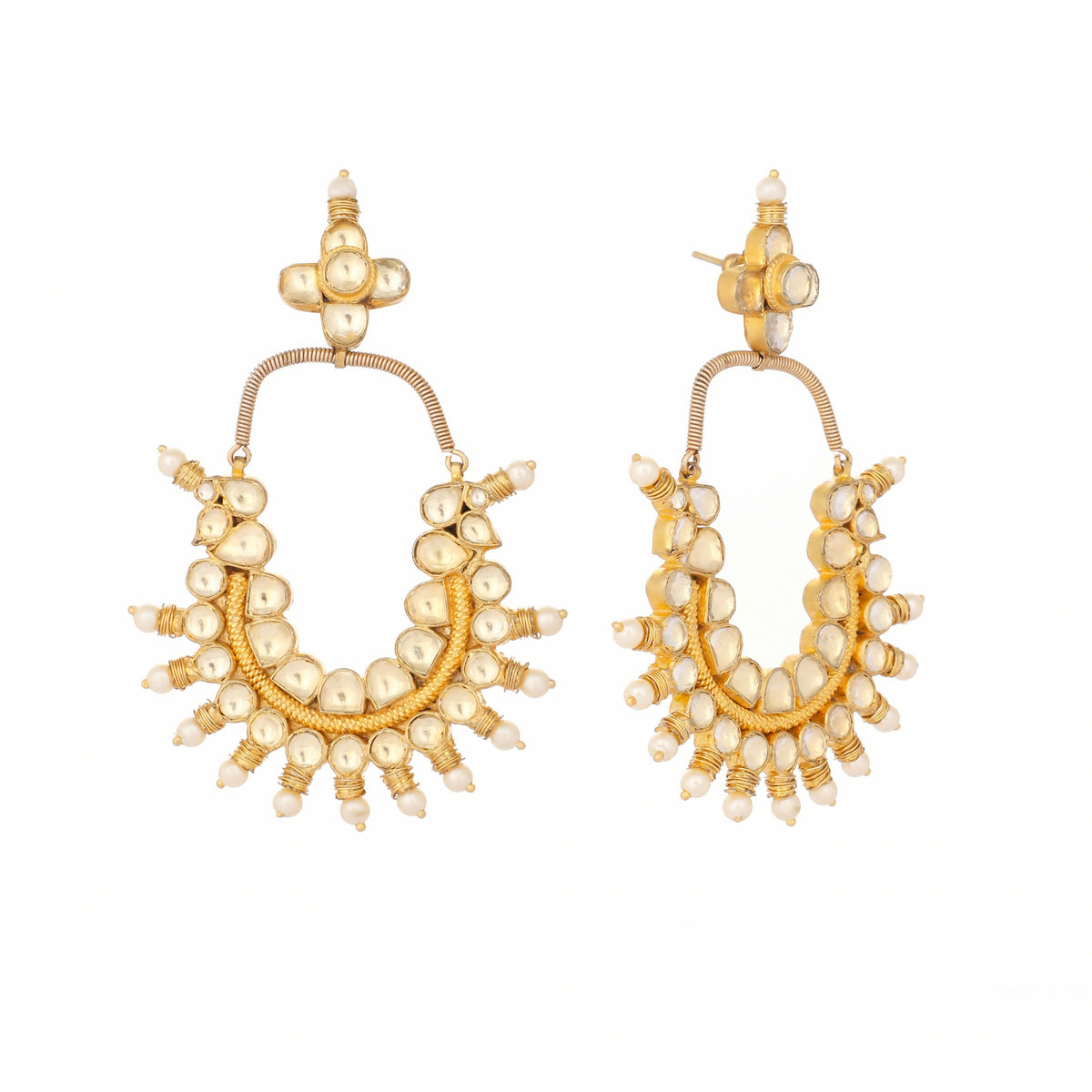 Nuyug 22k Gold Plated Royal Pearl Accent Kundan Earrings | Grocsy