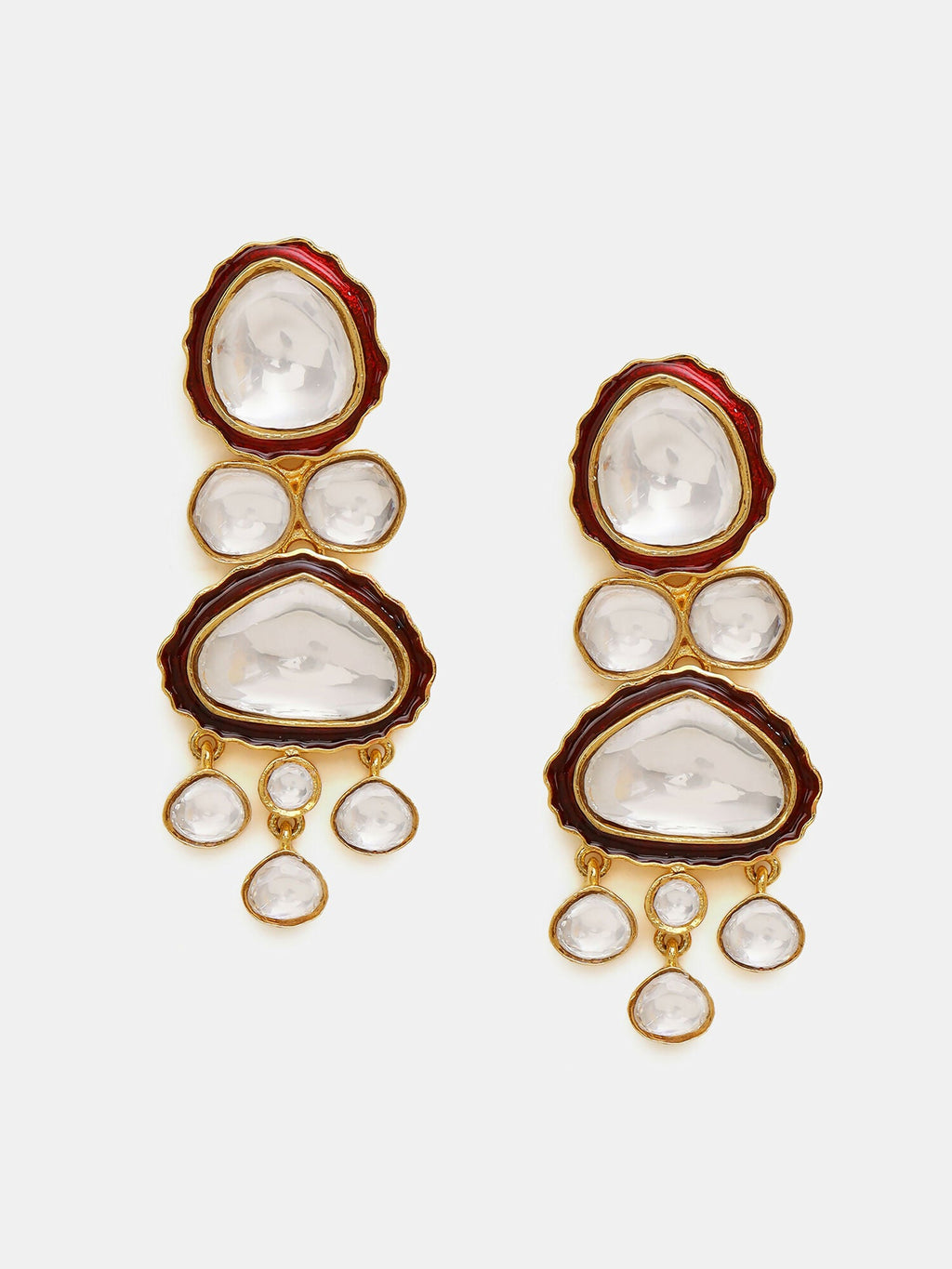 Ruby Raang 22k Gold Polished Red Meenakari Kundan Layered Necklace With Earrings & Maang Tikka | Grocsy