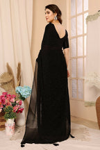 Aafreen Partywear Designer Black Satin Chiffon Fancy Saree | Grocsy