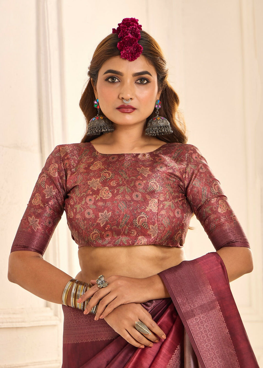 Joban Fashion Satin Silk With Zari Border Maroon Colored Designer Pallu Saree | Grocsy