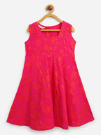 Ahalyaa Pink Crepe Floral Printed Kids Kurta with Jacket For Girls | Grocsy