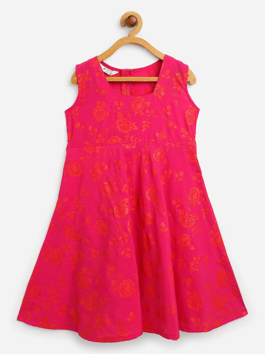 Ahalyaa Pink Crepe Floral Printed Kids Kurta with Jacket For Girls | Grocsy