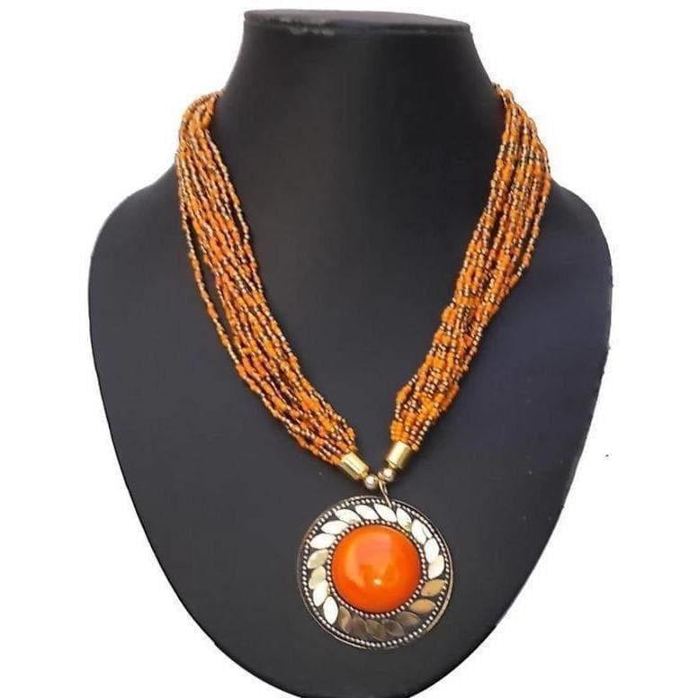 MS Fashion India Latest Traditional Orange Color Beaded Necklace For Women | Grocsy