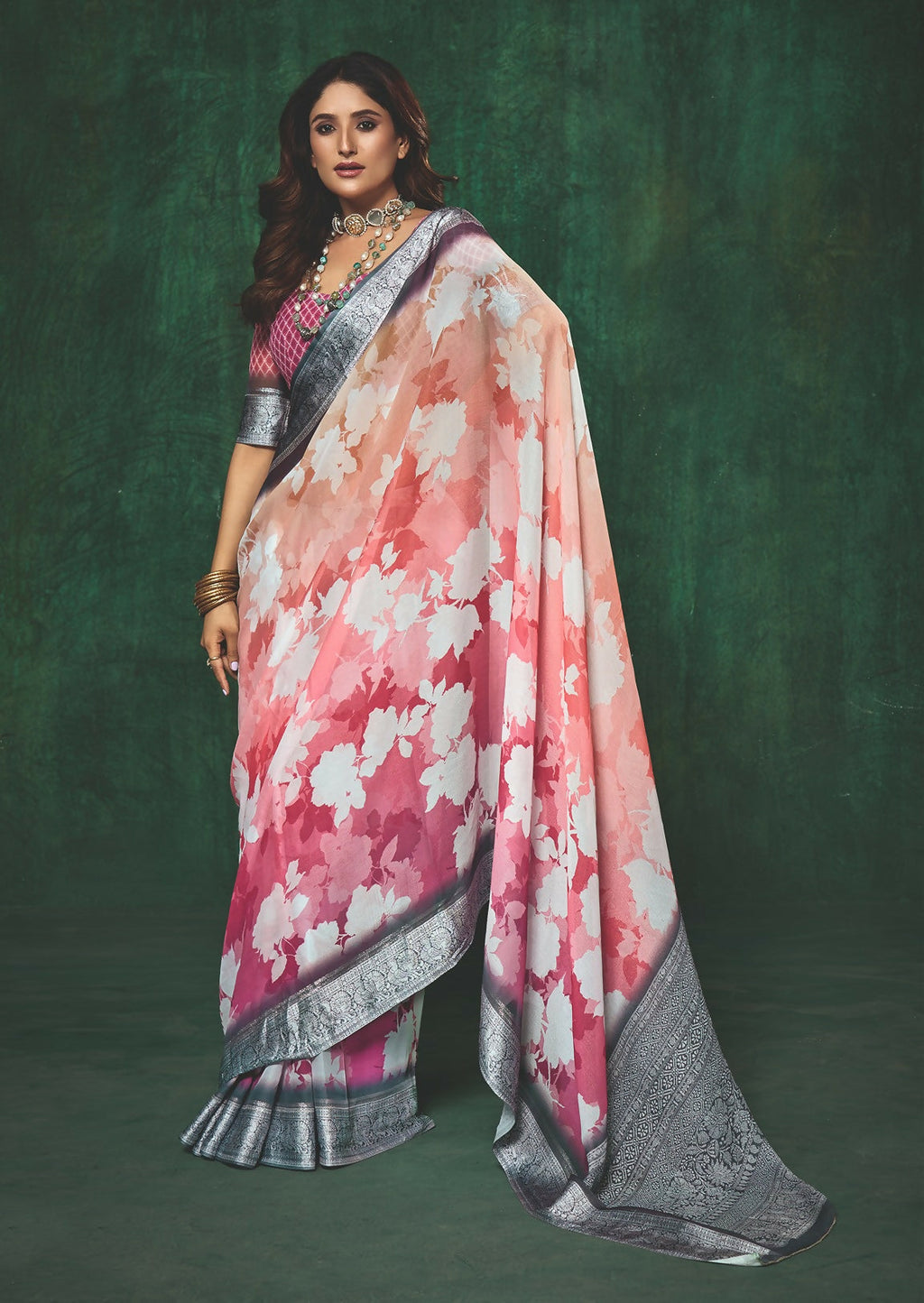 Joban Fashion Dola Silk With Zari Border Shaded Multi Color Work Saree | Grocsy