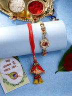 NVR Women & Men Set of 2 Red & Gold-Toned Stone-Studded Bhaiya Bhabhi Rakhi With Roli Chawal | Grocsy