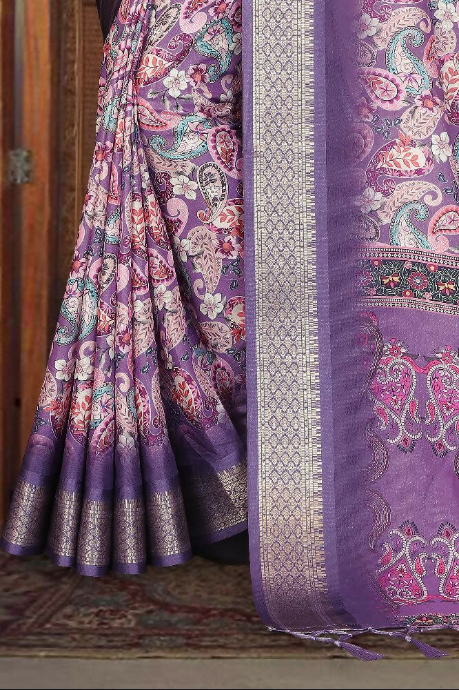 PR Fashion Multi Heavy Rich Cotton Silk Digital Print & Jacquard Saree | Grocsy