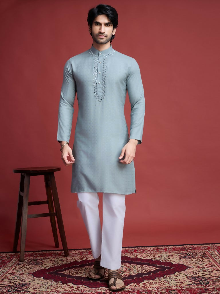 Vastranavya Exclusive Festival Wear Viscose Mirror Work on Self Weaving Kurta Only | Grocsy