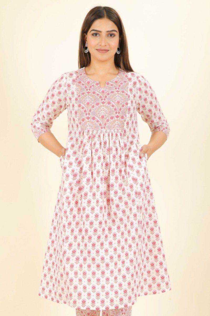 Aramya White Soft Cotton Floral Panelled Kurta for Women | Grocsy