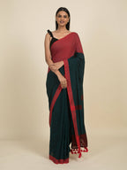 Suta Green Red Colourblocked Pure Cotton Saree | Grocsy