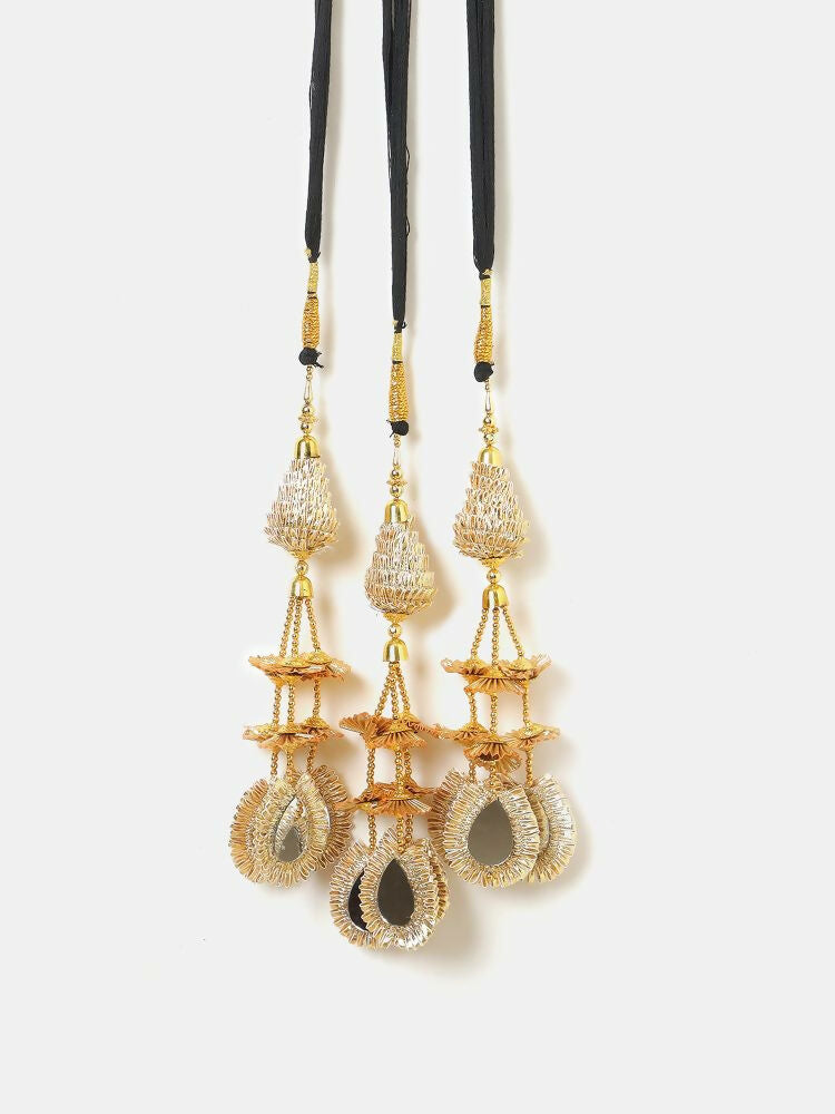 Ruby Raang Gold Gota Pati Work And Black Thread And Mirrors With Gold Stones | Grocsy