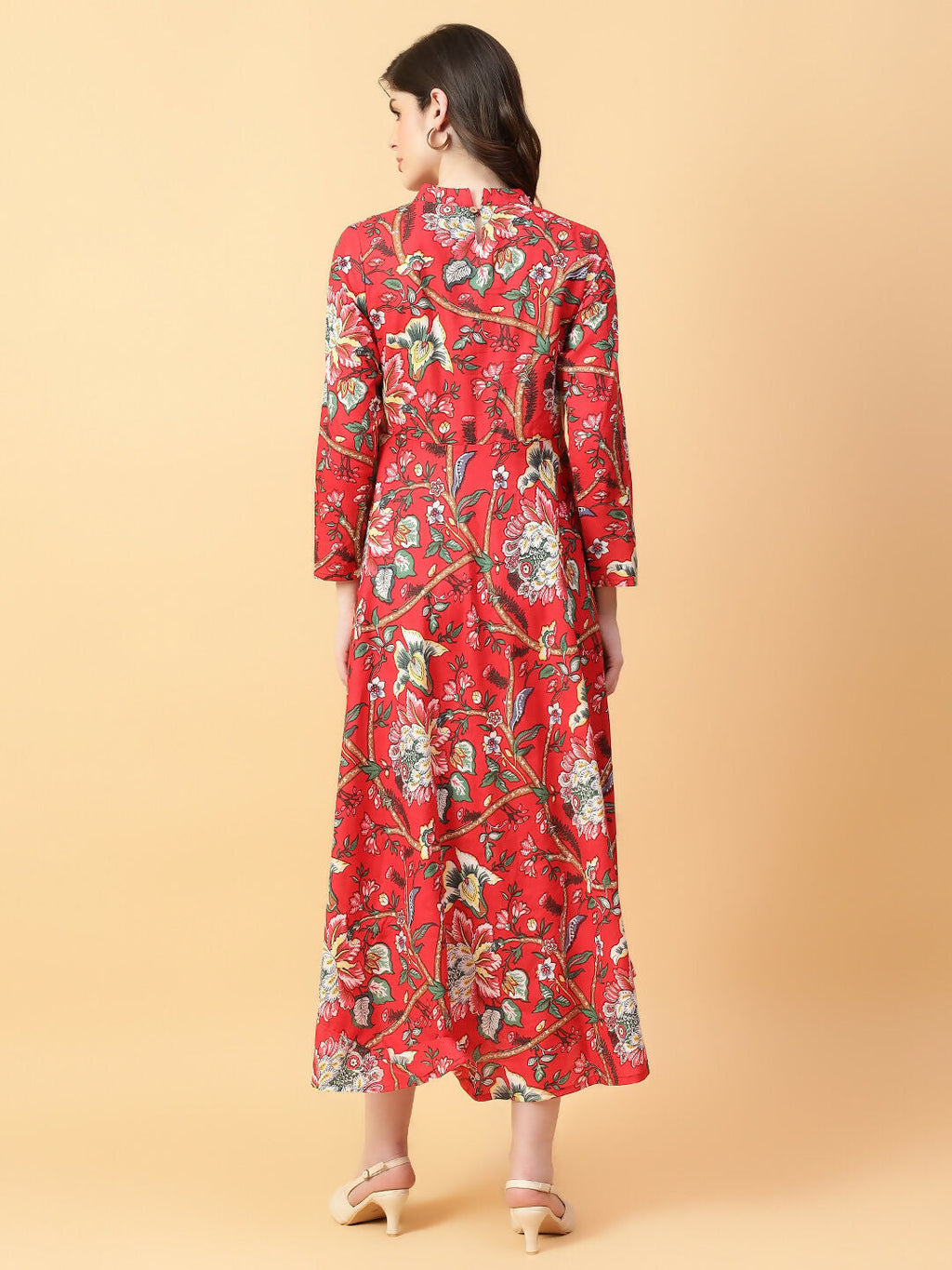 Joban Fashion Red Cotton Printed & Hand Work Dress | Grocsy