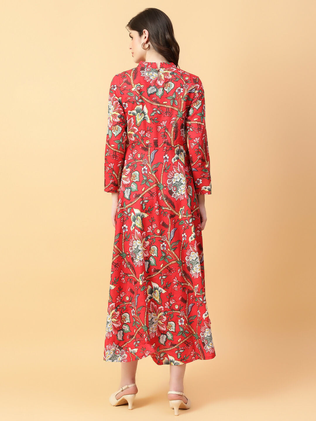 Joban Fashion Red Cotton Printed & Hand Work Dress | Grocsy