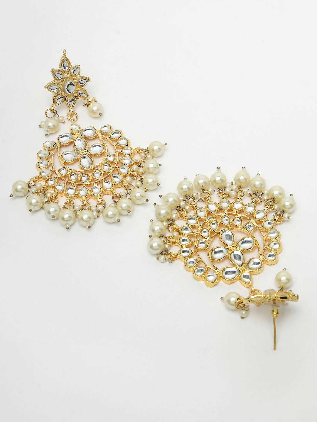 NVR Women's Gold-Polished Kundan Chandbali Earrings | Grocsy
