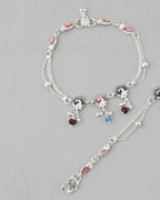 VOJ Set of 2 Silver Plated Peacock Shaped Multi Color Anklet | Grocsy