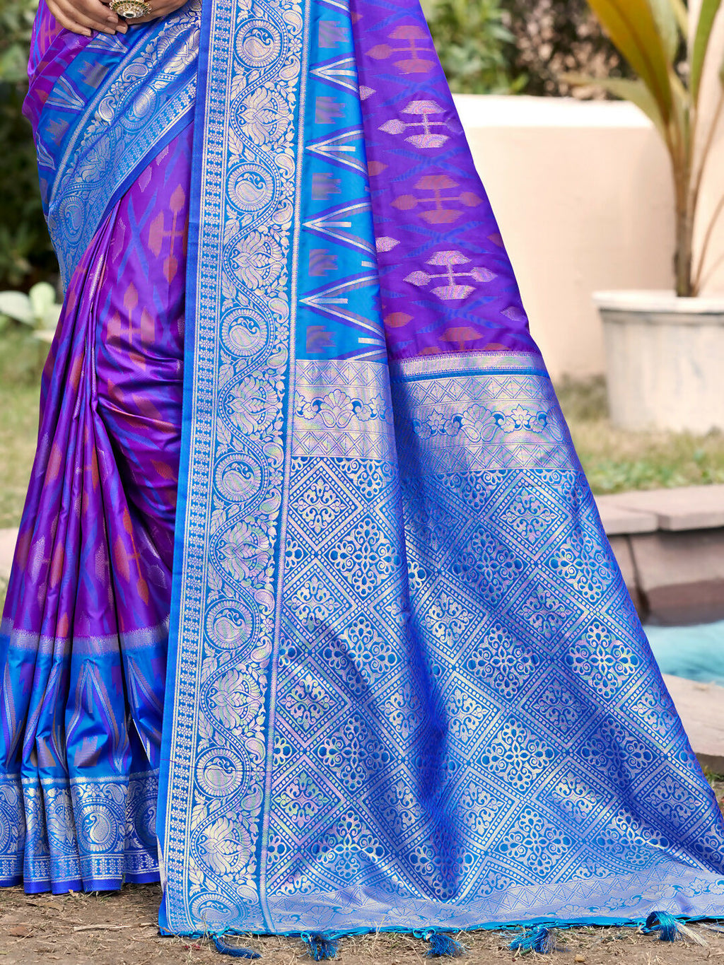 Shree Shyam Fashion Purple Pochampally Silk Saree | Grocsy