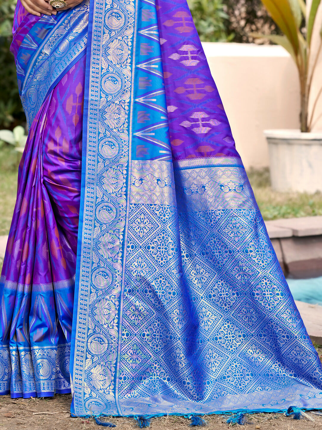 Shree Shyam Fashion Purple Pochampally Silk Saree | Grocsy