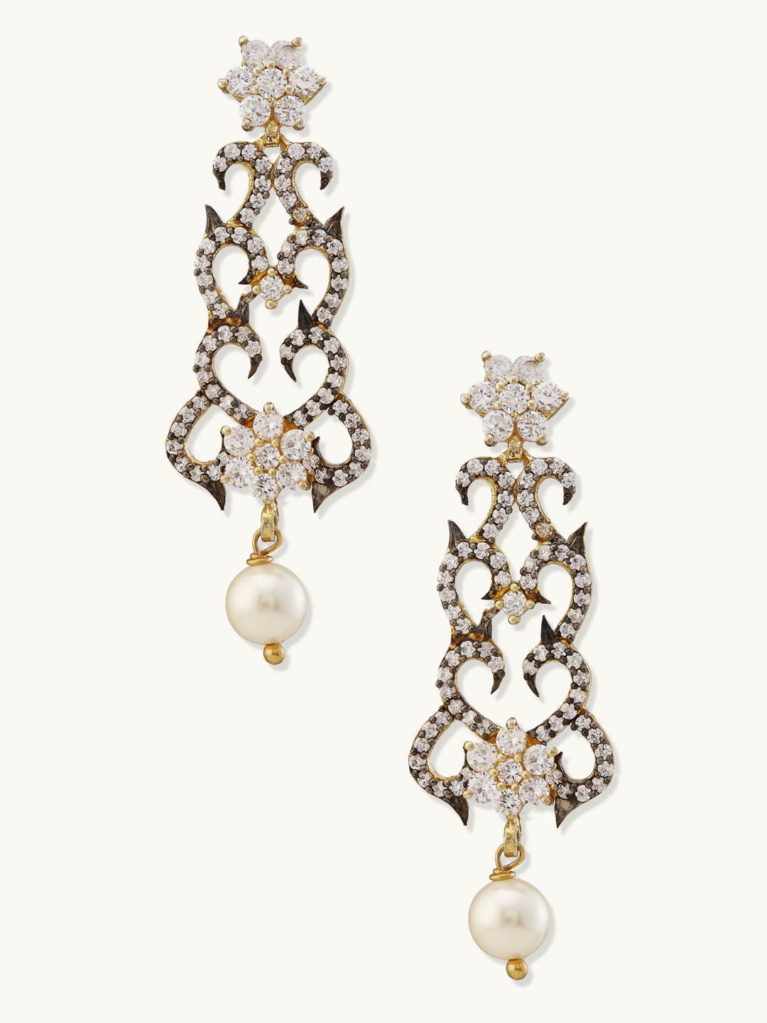Nuyug 22K Gold-Plated Cubic Zirconia Studded & Pearl Beaded Necklace Set | Grocsy