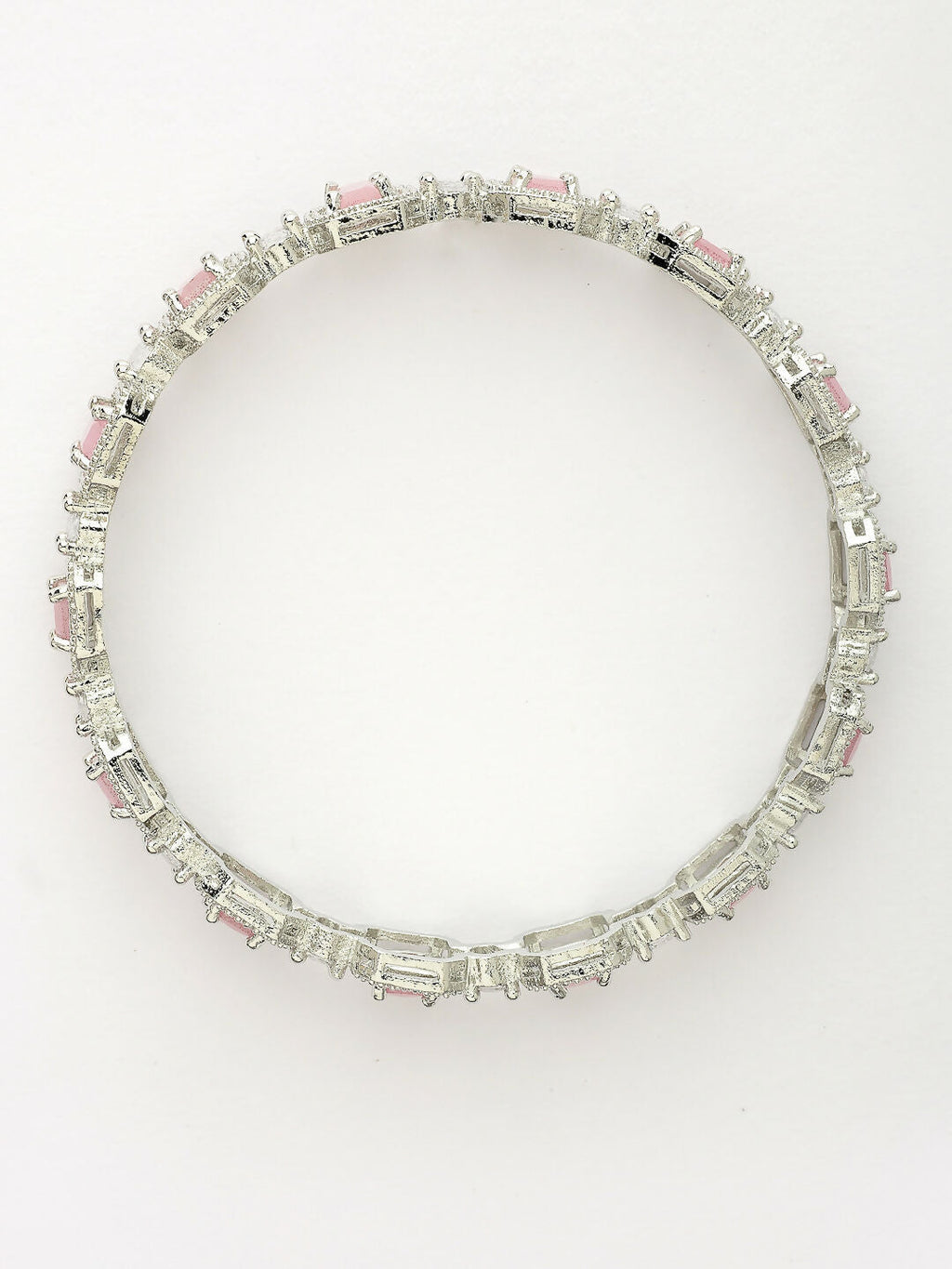 NVR Women's Set of 2 Silver-Plated Pink AD-Studded Bangles | Grocsy